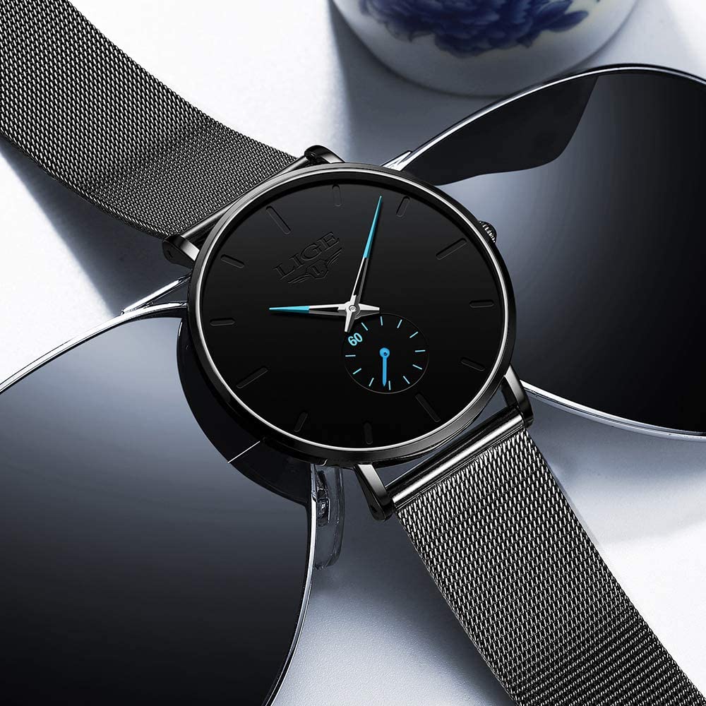 LIGE Mens Watches Ultra-Thin Analog Quartz Minimalist Stainless Steel Mesh Band Dress Watches for Men - Image 5